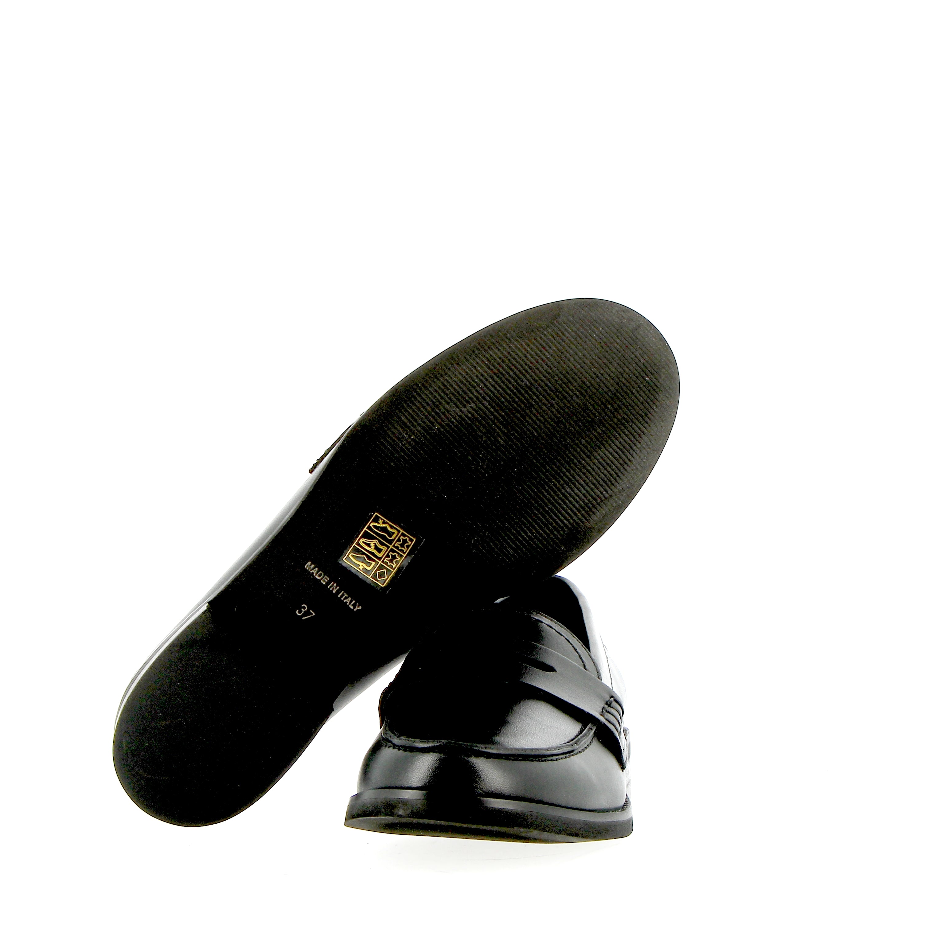 Black leather college moccasin