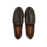 Dark brown leather college moccasin