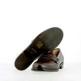 Dark brown leather college moccasin