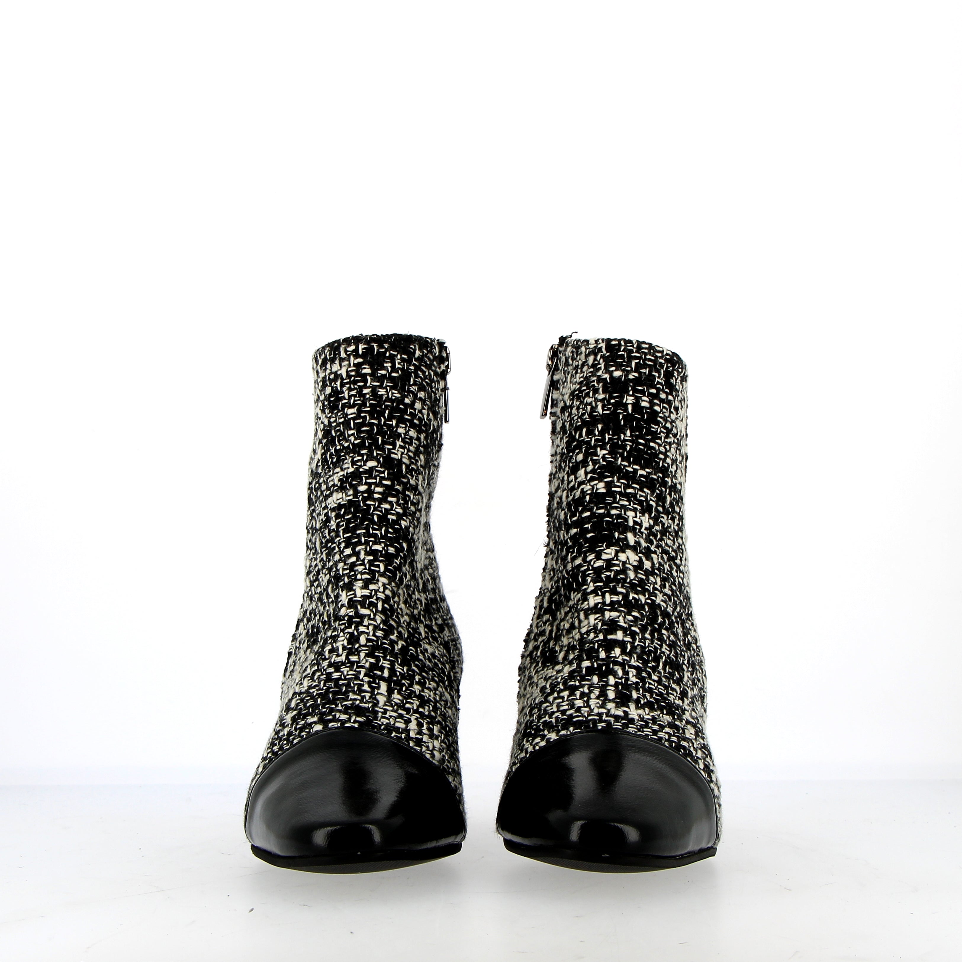 Black and grey tweed ankle boot with toe cap