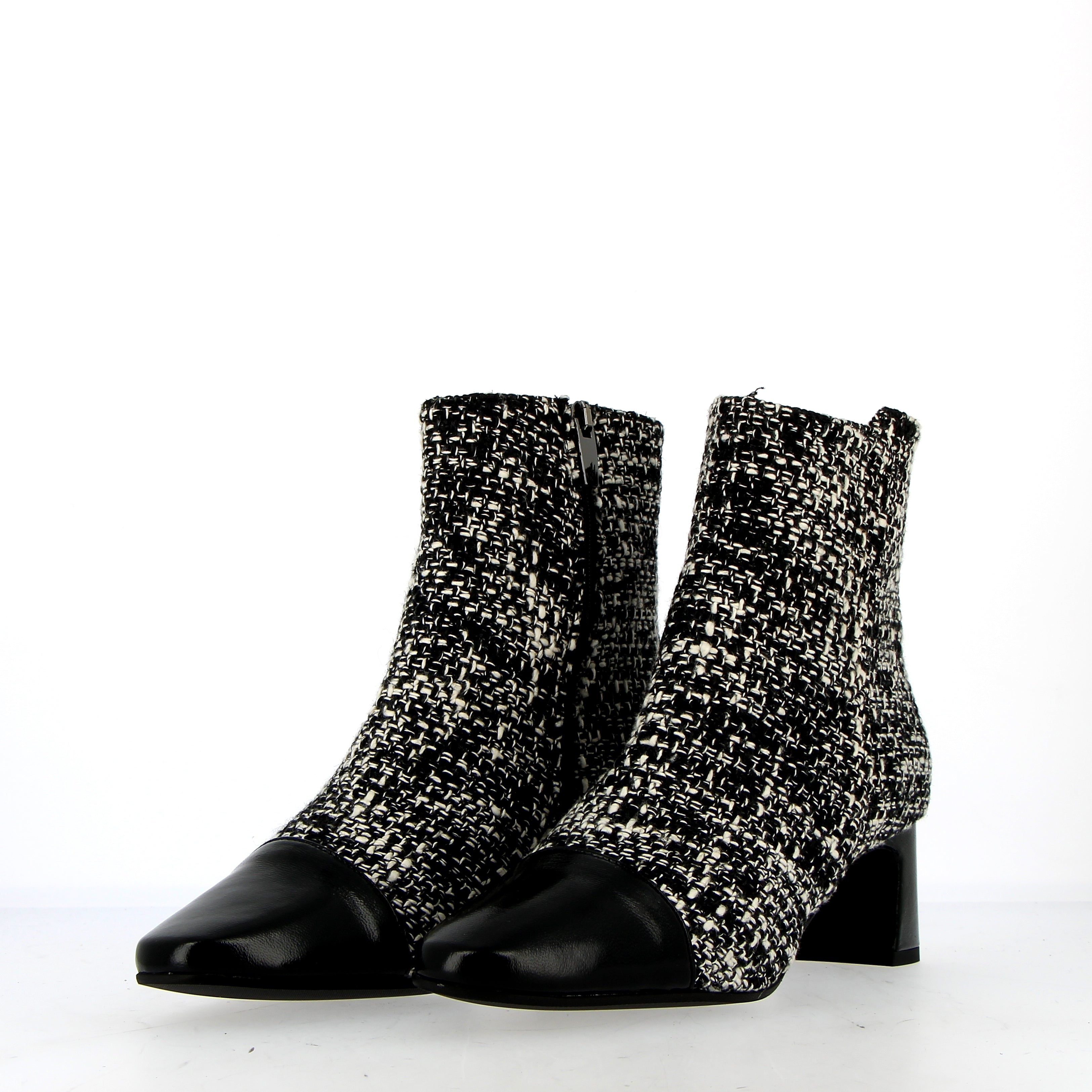 Black and grey tweed ankle boot with toe cap