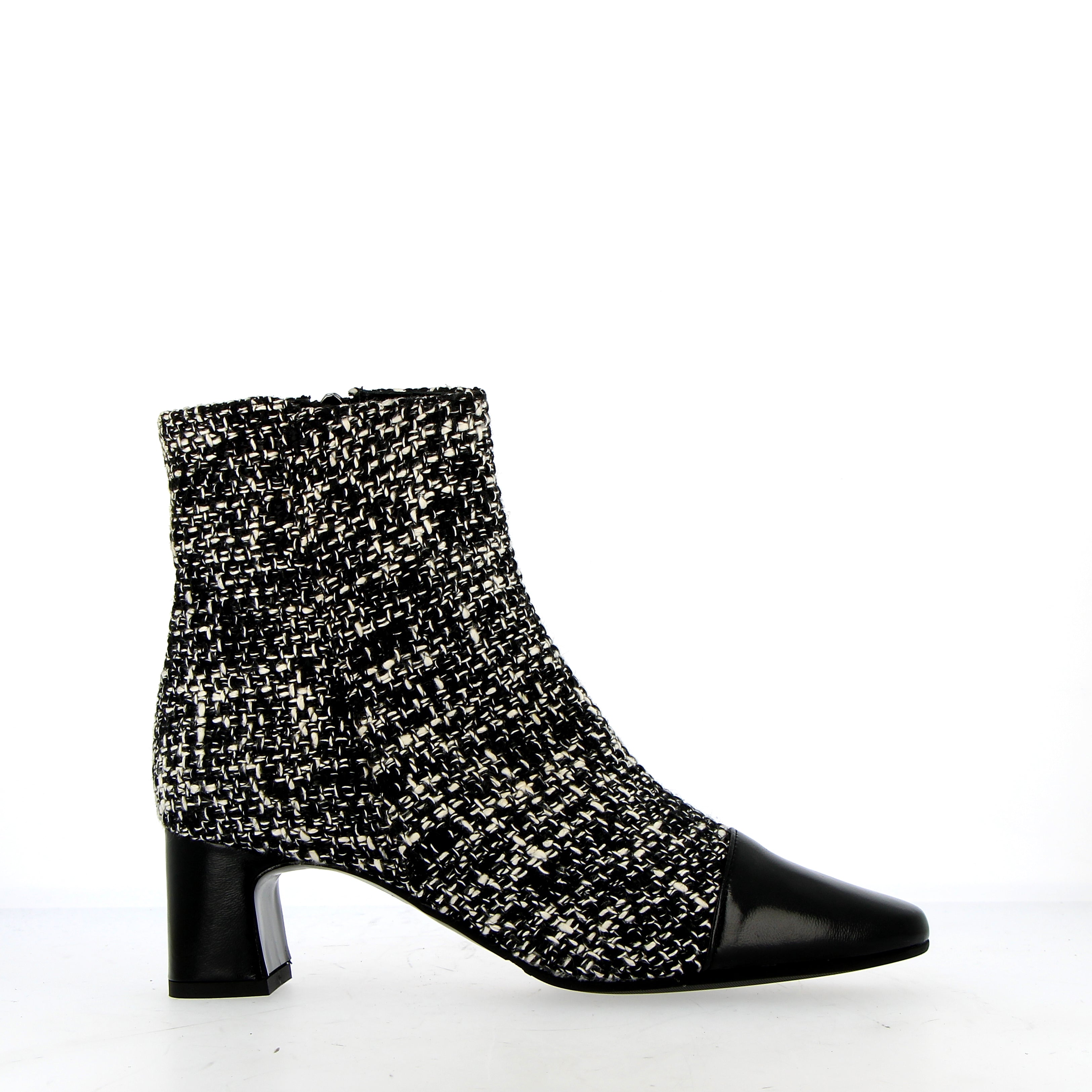 Black and grey tweed ankle boot with toe cap