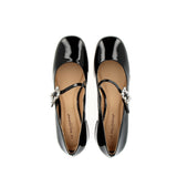 Black patent ballerina on heel with straps