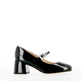 Black patent ballerina on heel with straps