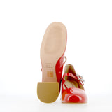 Red patent leather ballerina with buckle strap