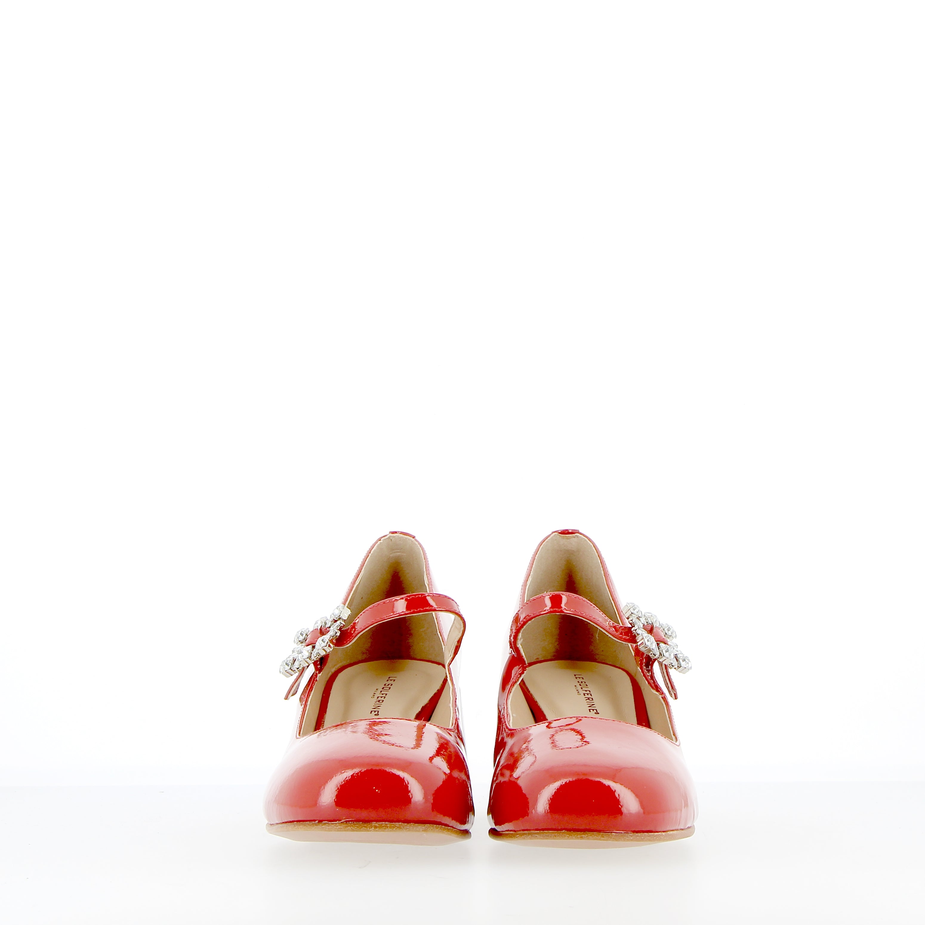 Red patent leather ballerina with buckle strap