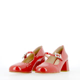 Red patent leather ballerina with buckle strap