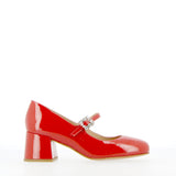 Red patent leather ballerina with buckle strap