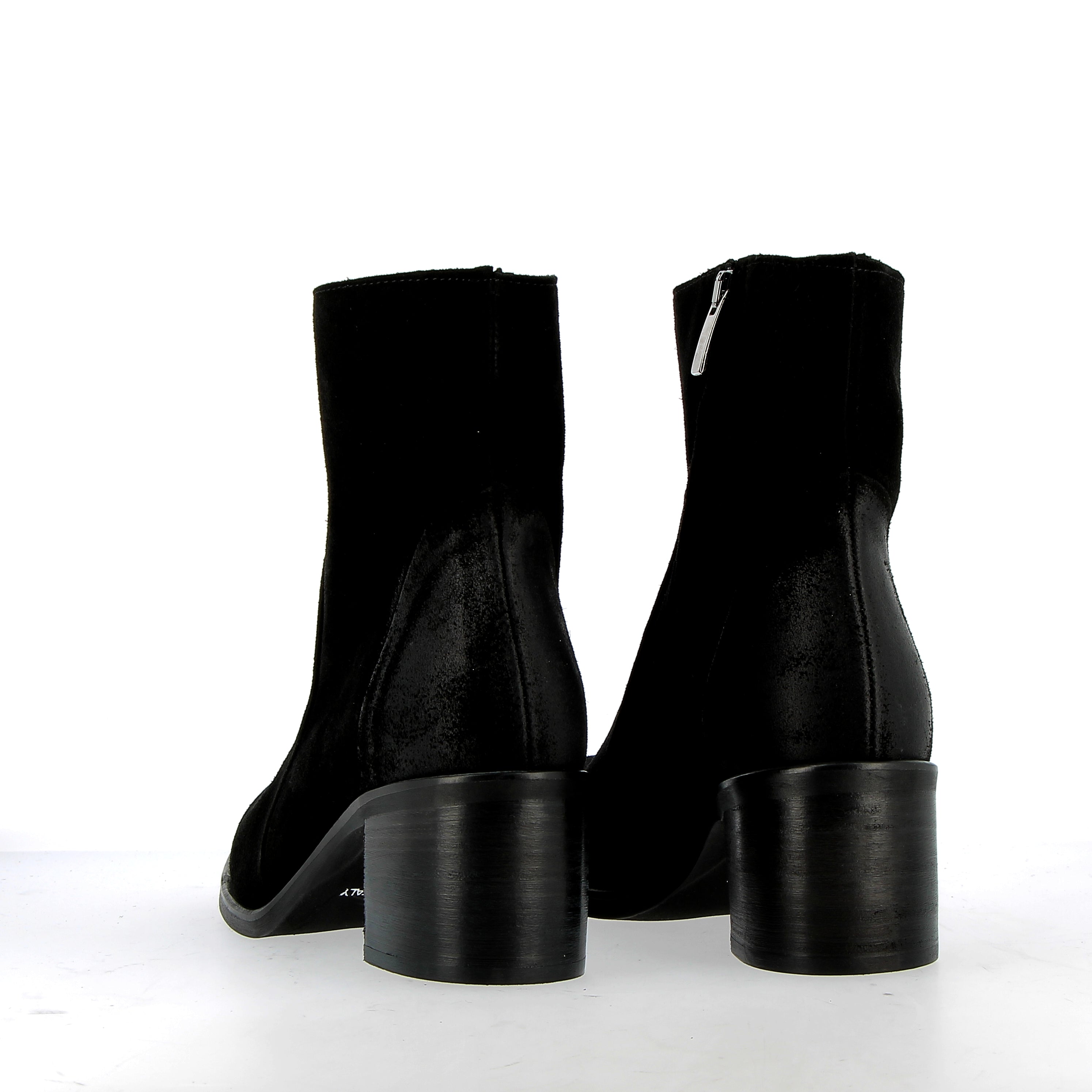 Black suede zip-up ankle boot