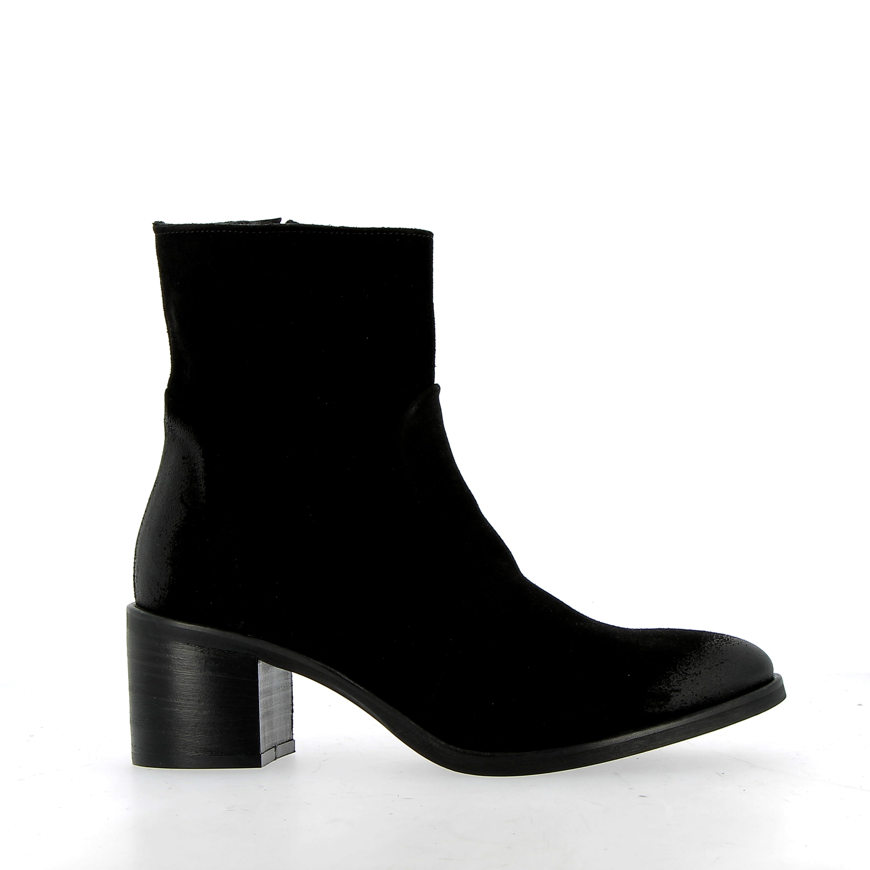 Black suede zip-up ankle boot