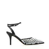 Slingback effetto lizard nero con strass