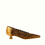 Decolleté in pelle intrecciata tabacco