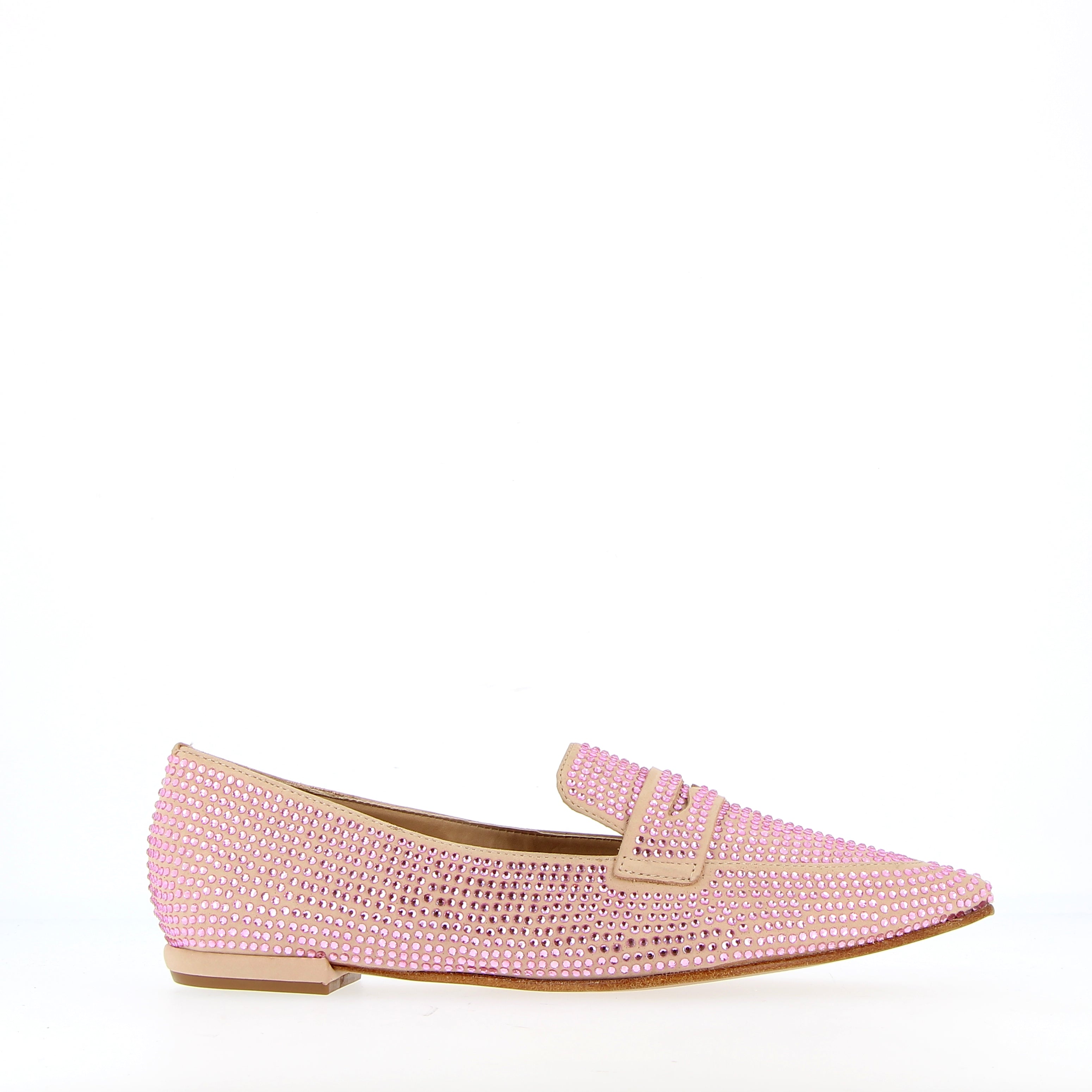 Low pink rhinestone moccasin