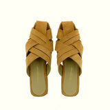 Sandalo slip on gladiator in morbido camoscio sabbia