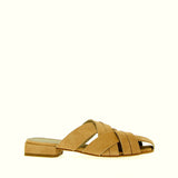 Sandalo slip on gladiator in morbido camoscio sabbia