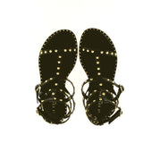 Sandalo basso in pelle nero con borchie