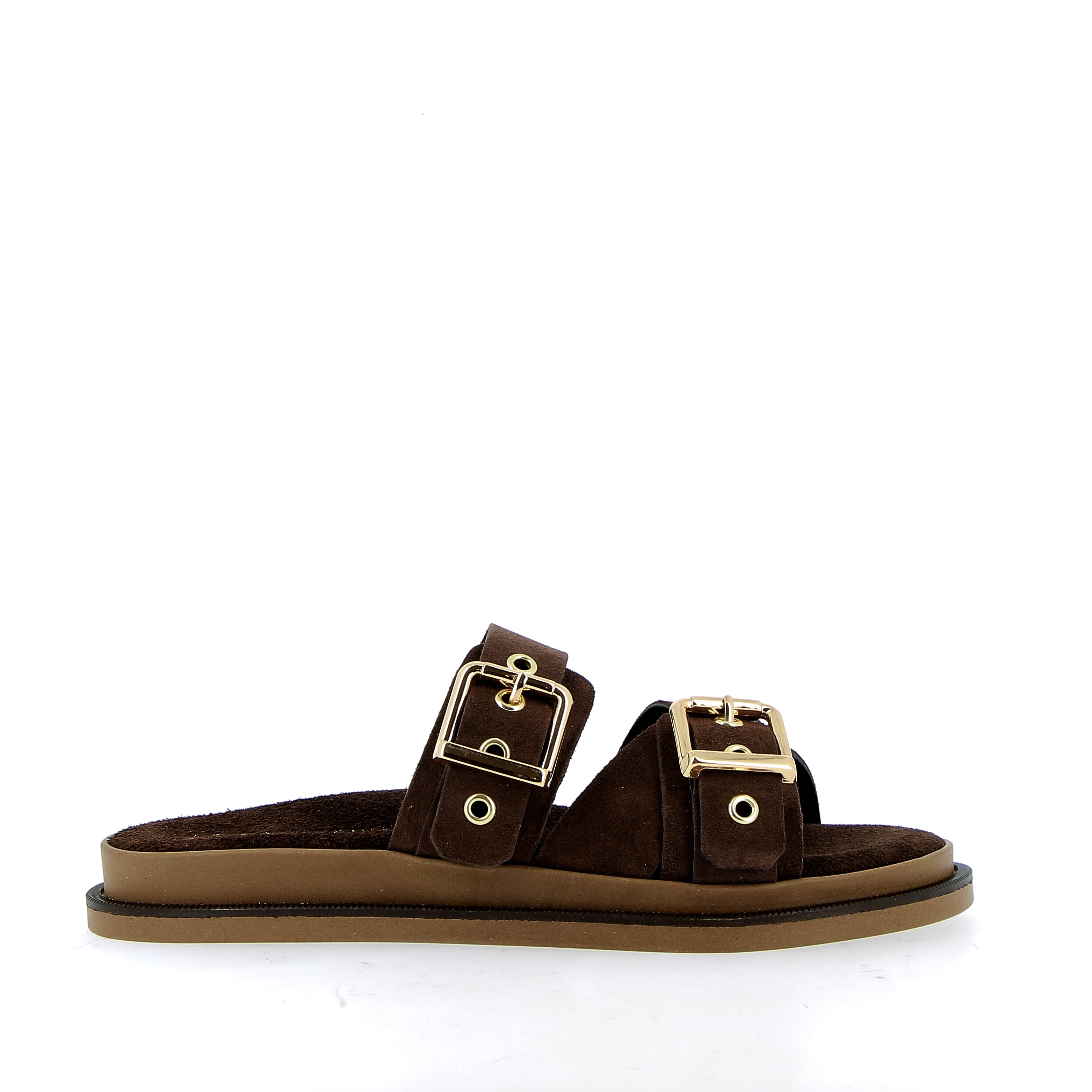 Sandalo in camoscio testa di moro con fibbie regolabili