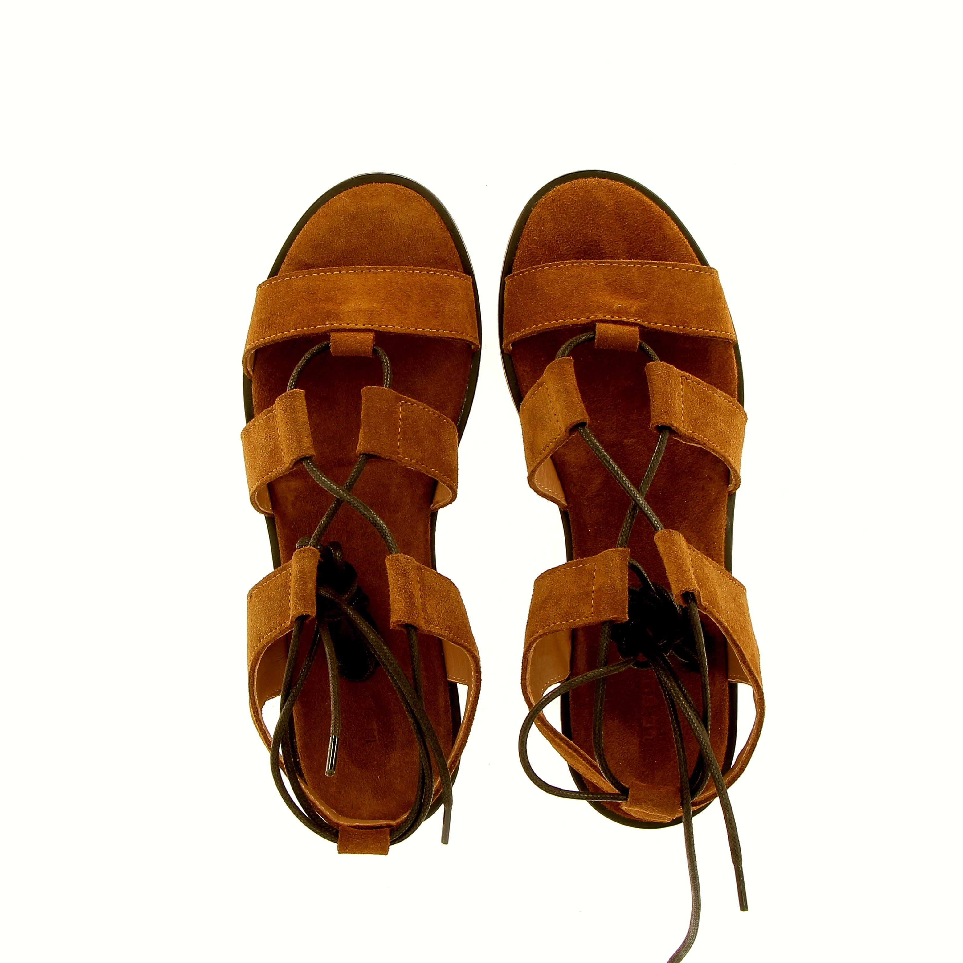 Suede leather sandal with laces