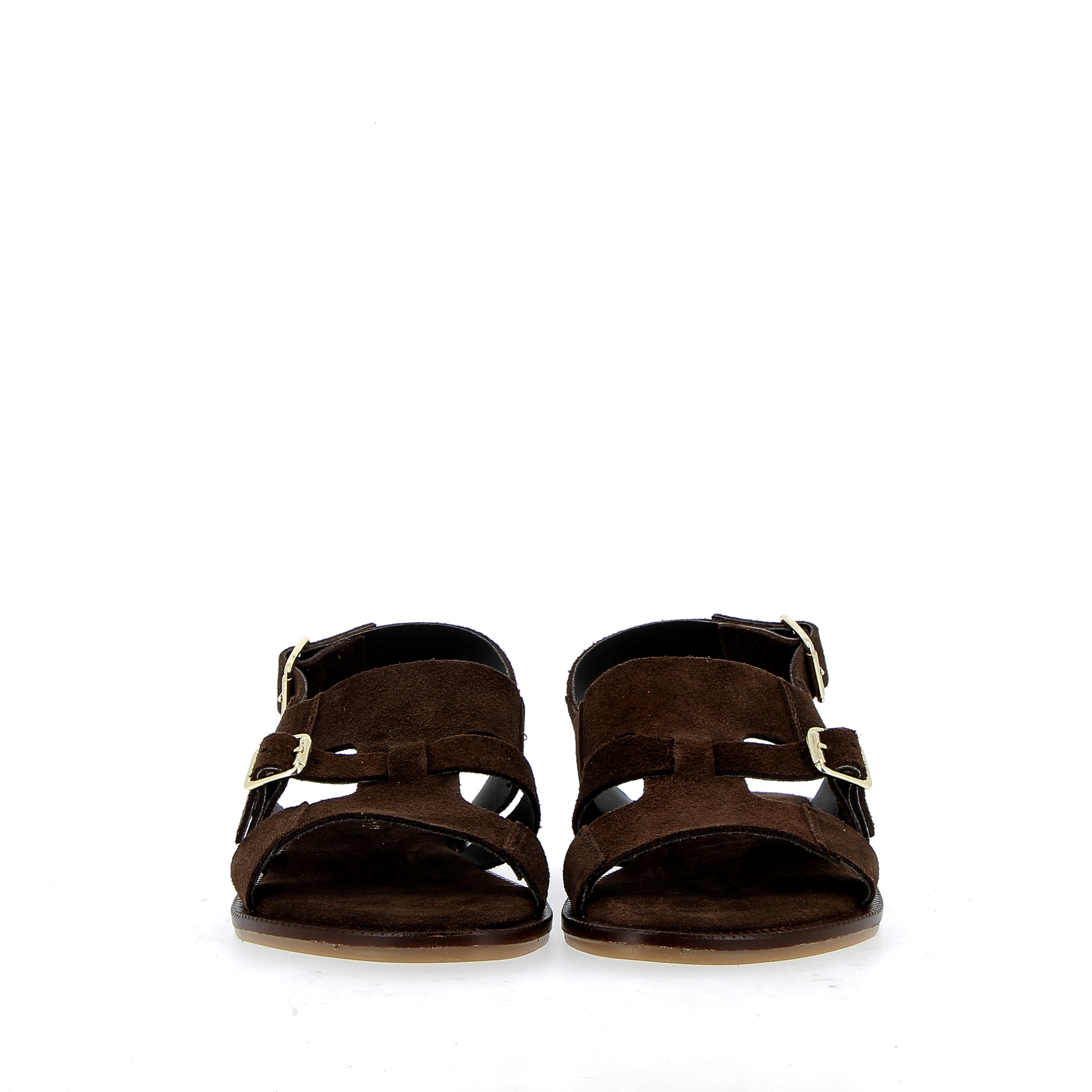 Sandalo basso in camoscio marrone con fibbie