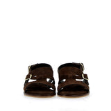Sandalo basso in camoscio marrone con fibbie