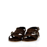 Sandalo basso in camoscio marrone con fibbie
