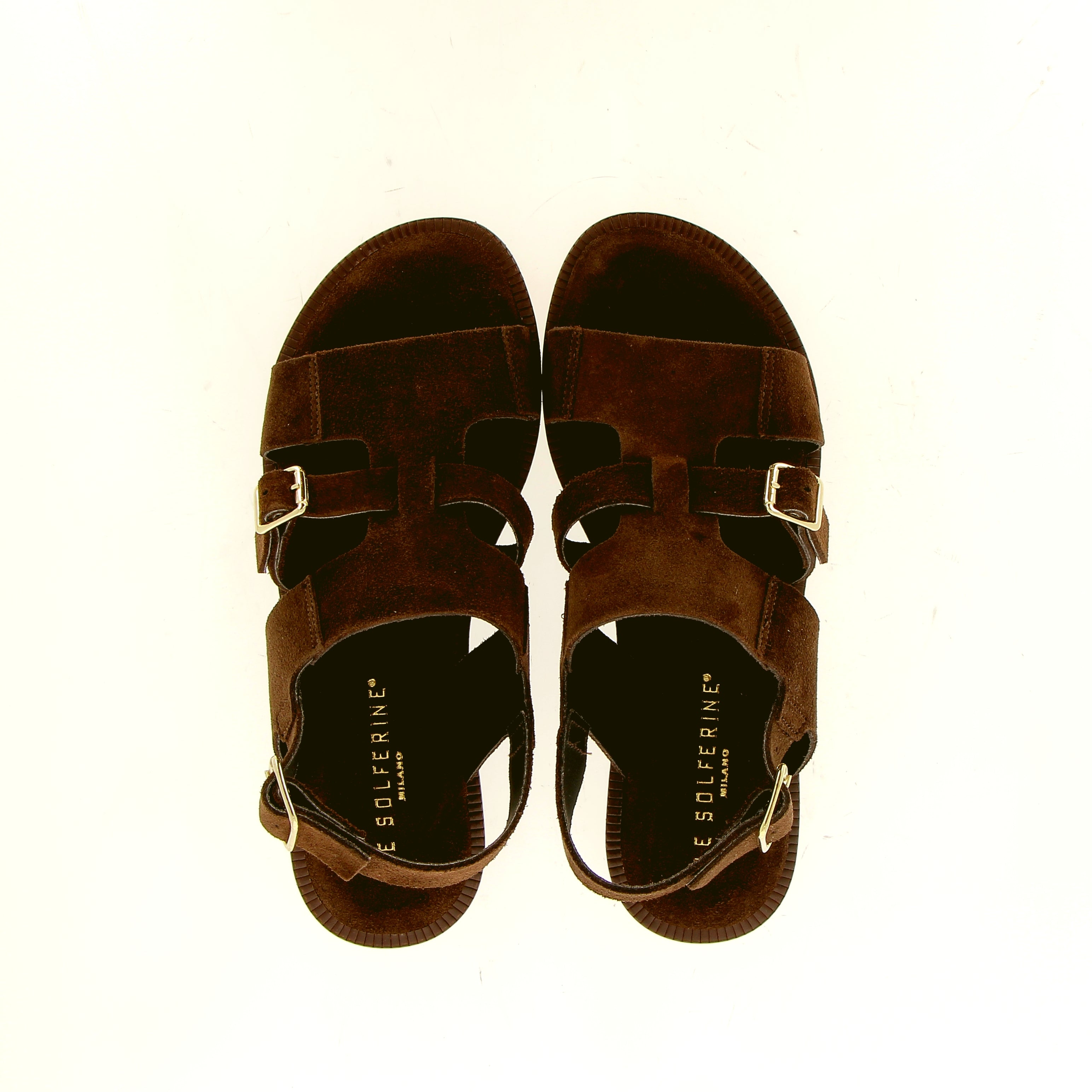 Sandalo basso in camoscio marrone con fibbie