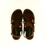 Sandalo basso in camoscio marrone con fibbie