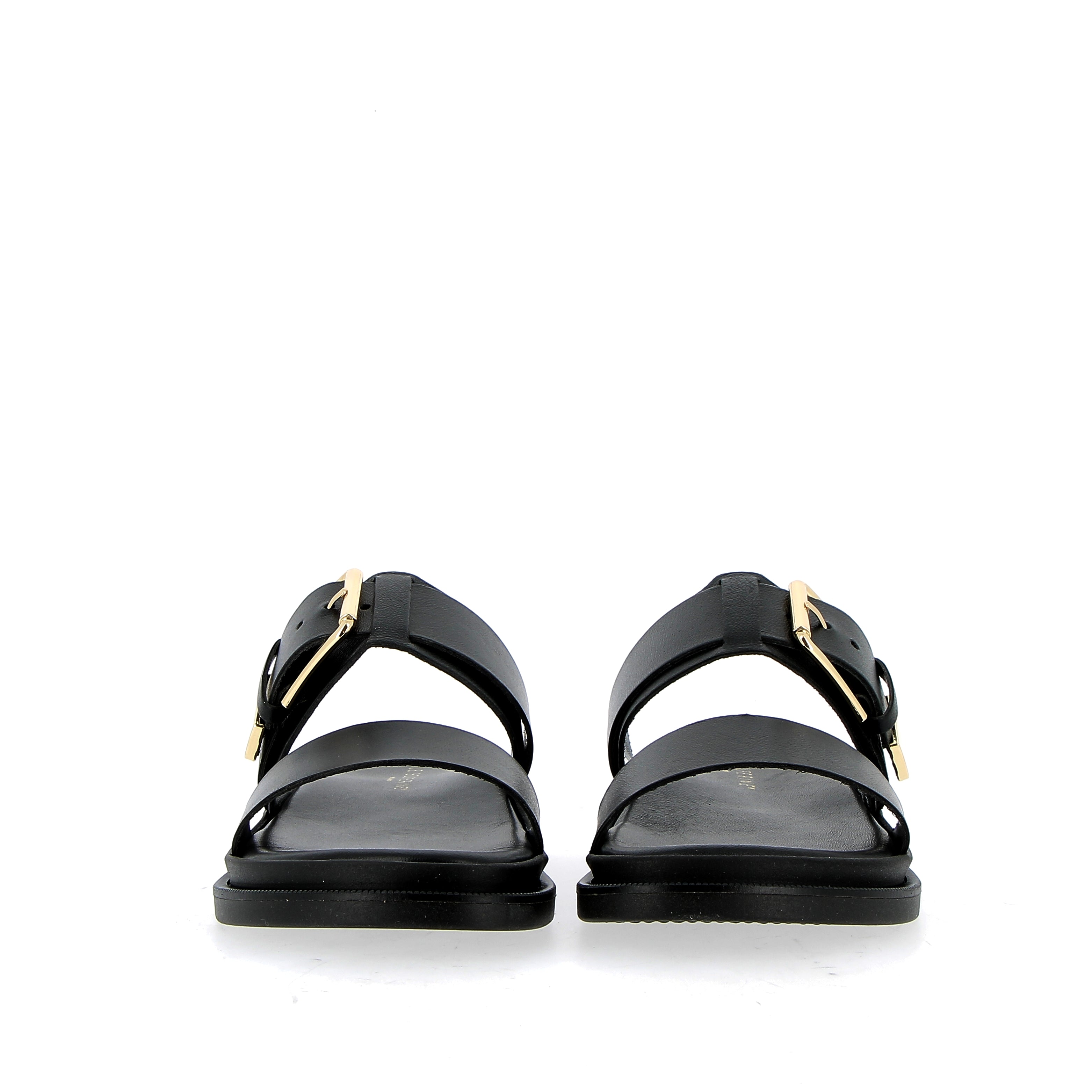 Sandalo in pelle nera con sottopiede imbottito e fibbia