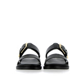 Sandalo in pelle nera con sottopiede imbottito e fibbia