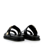 Sandalo in pelle nera con sottopiede imbottito e fibbia