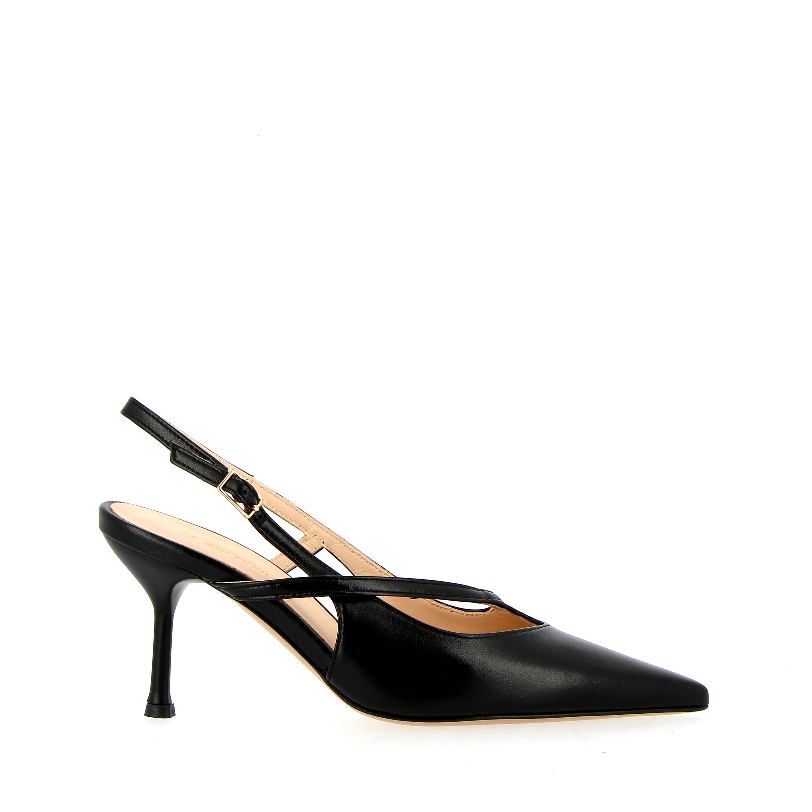 Slingback in pelle nera con cinturini