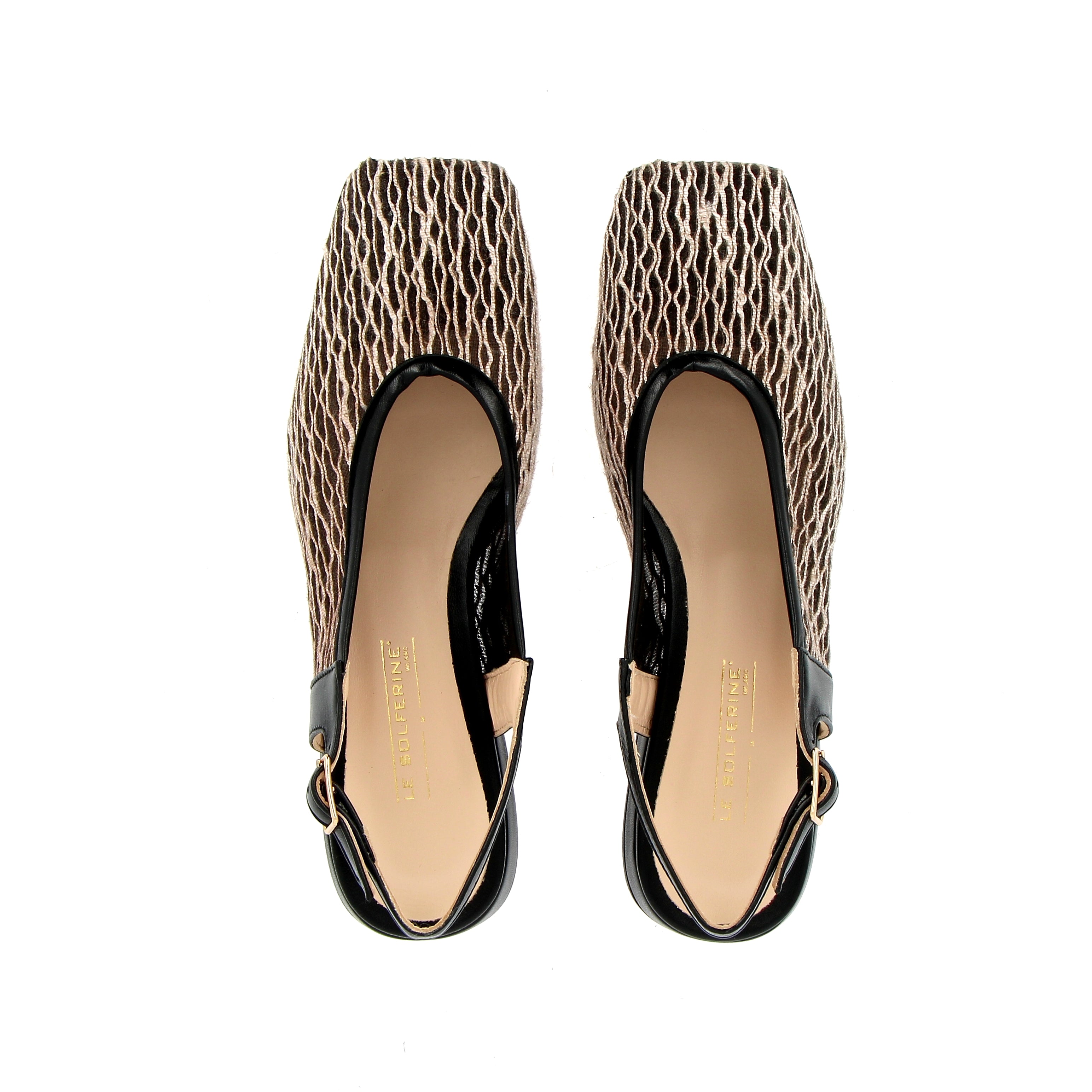 Slingback basso nero con tessuto a rete a motivi