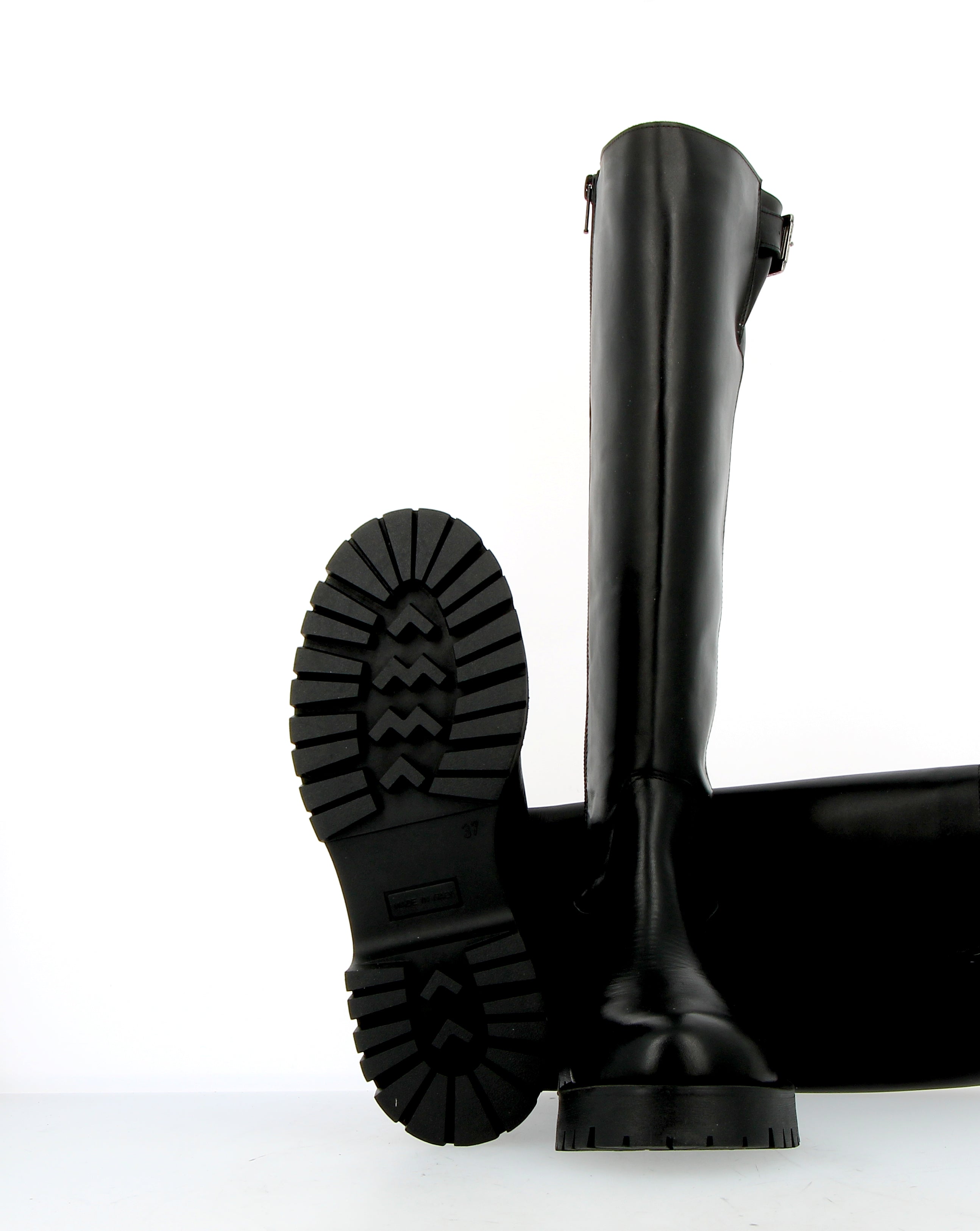 Stivalone in pelle nero biker alto