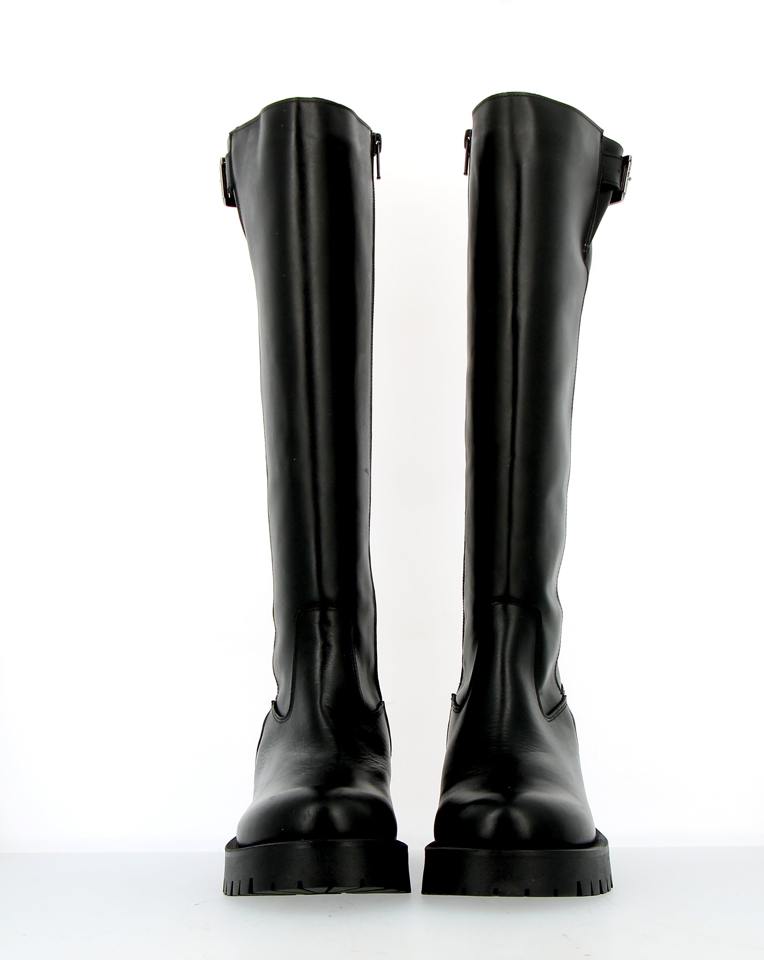 Stivalone in pelle nero biker alto