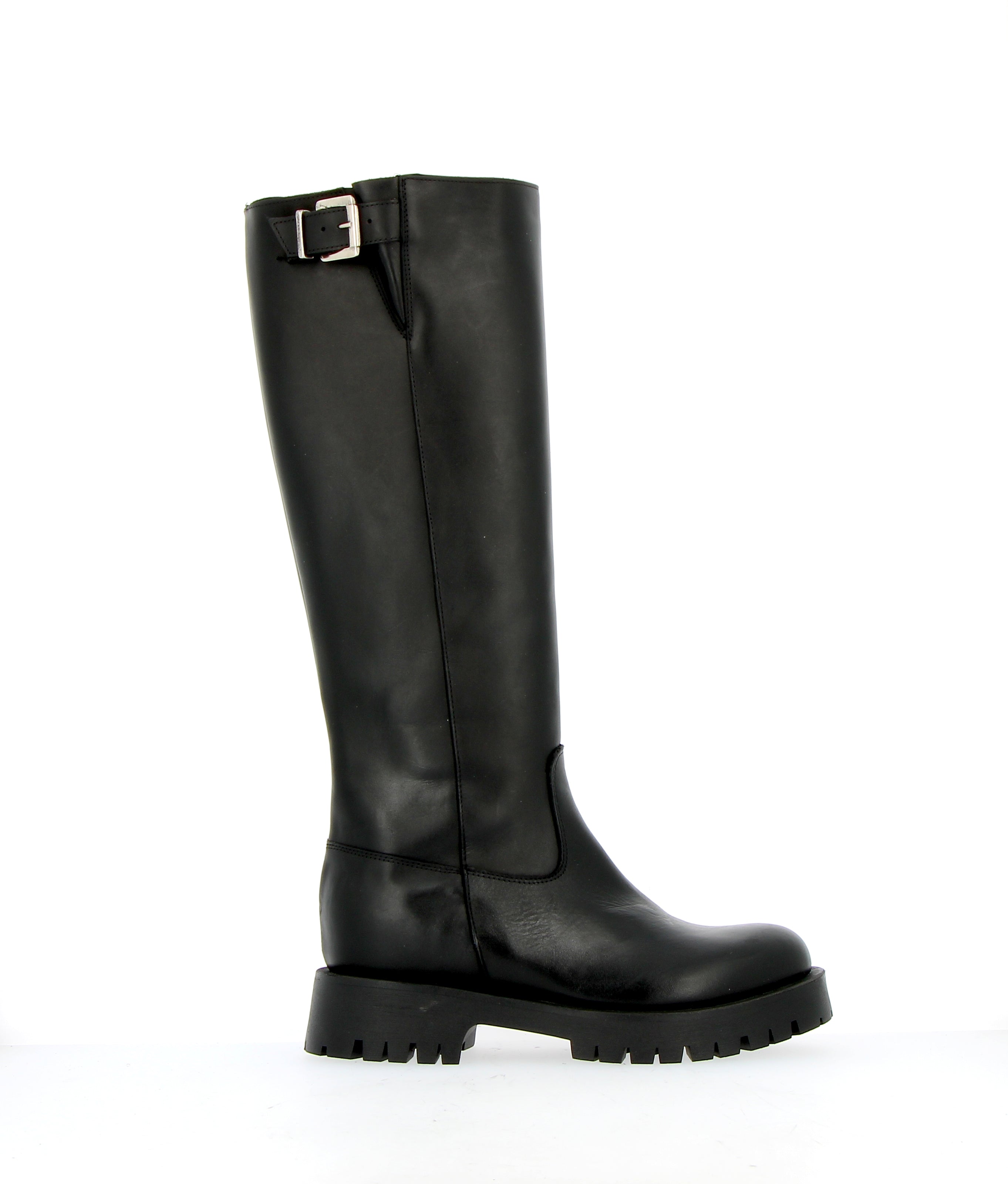 Stivalone in pelle nero biker alto