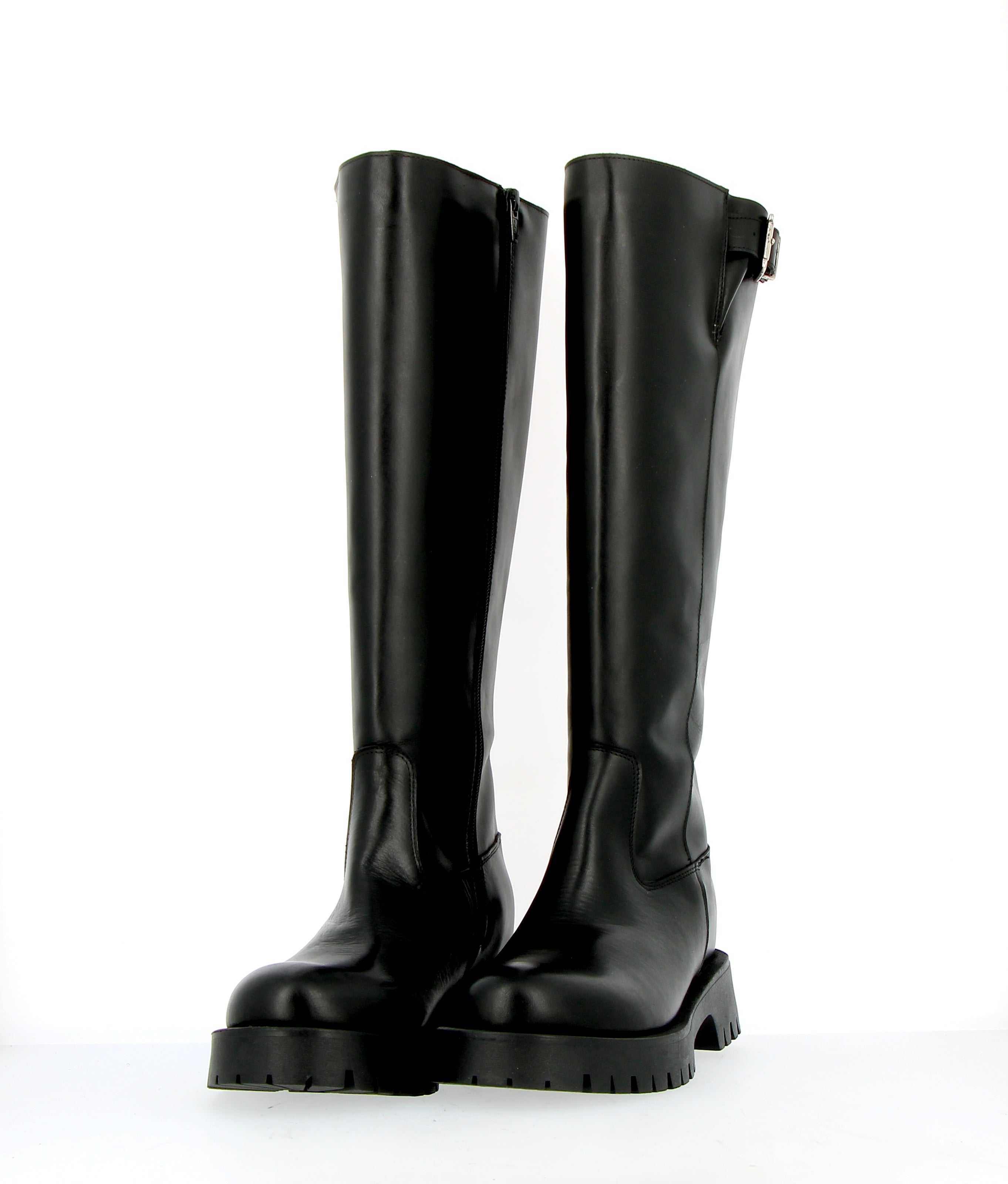 Stivalone in pelle nero biker alto