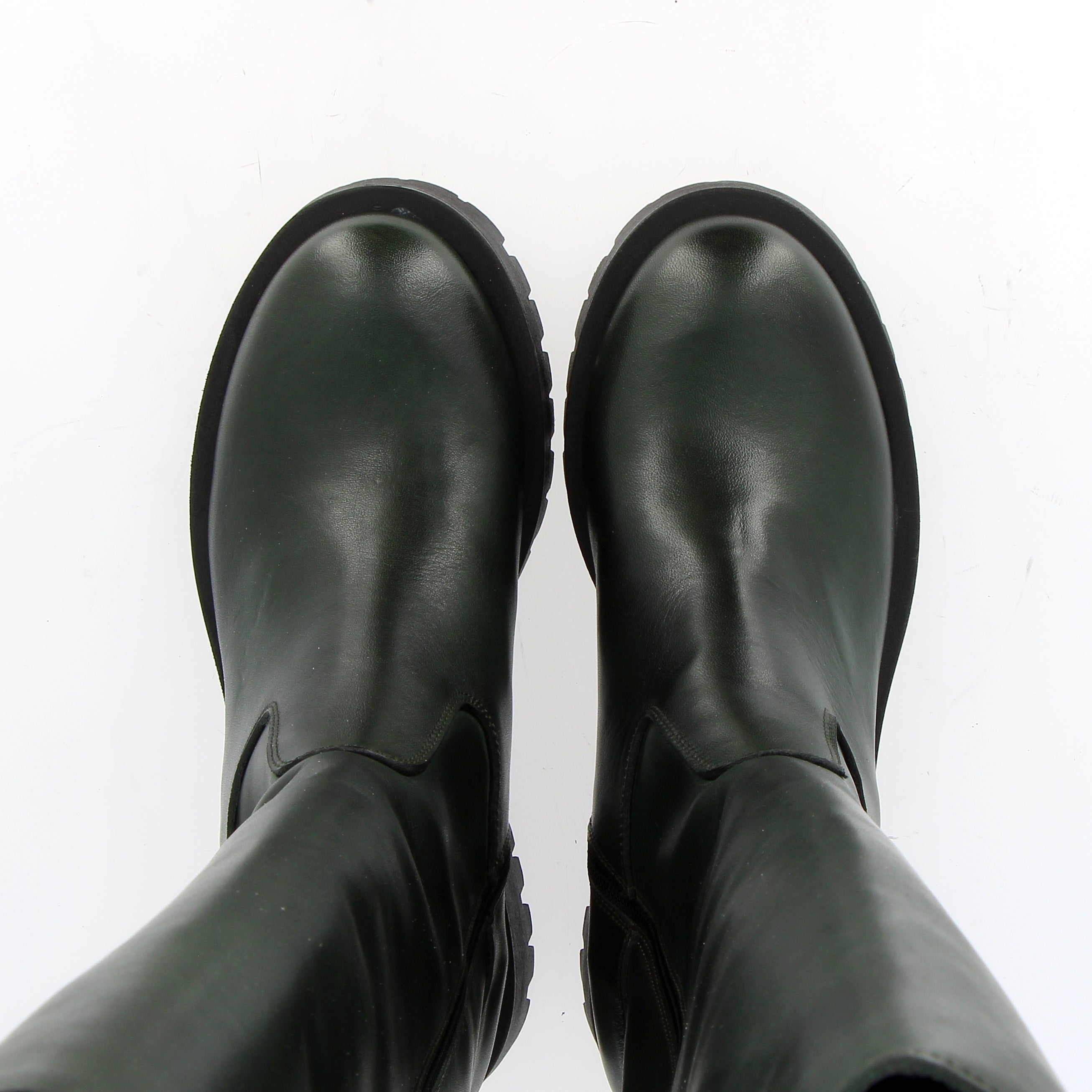Stivalone in pelle verdone biker alto