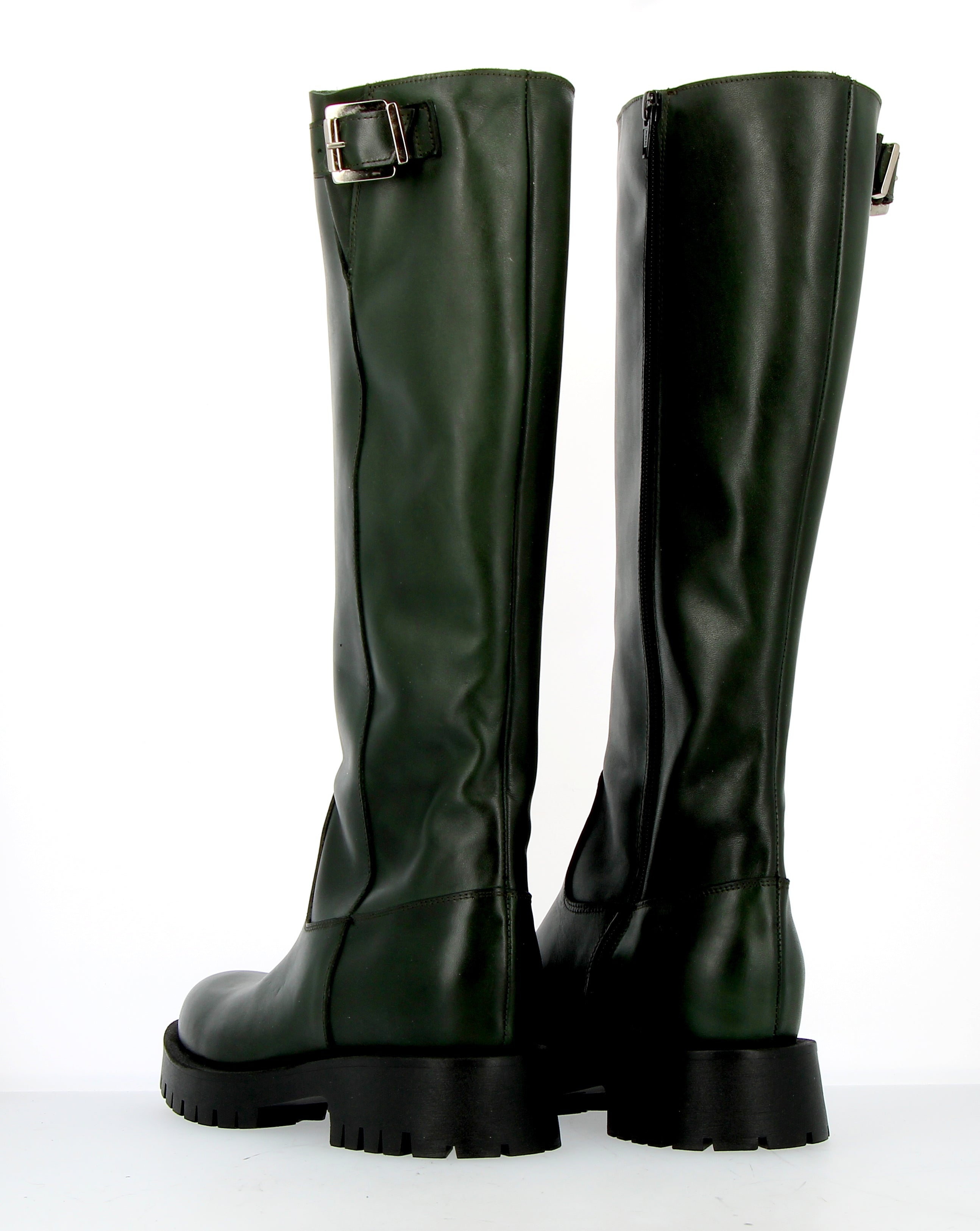 Stivalone in pelle verdone biker alto