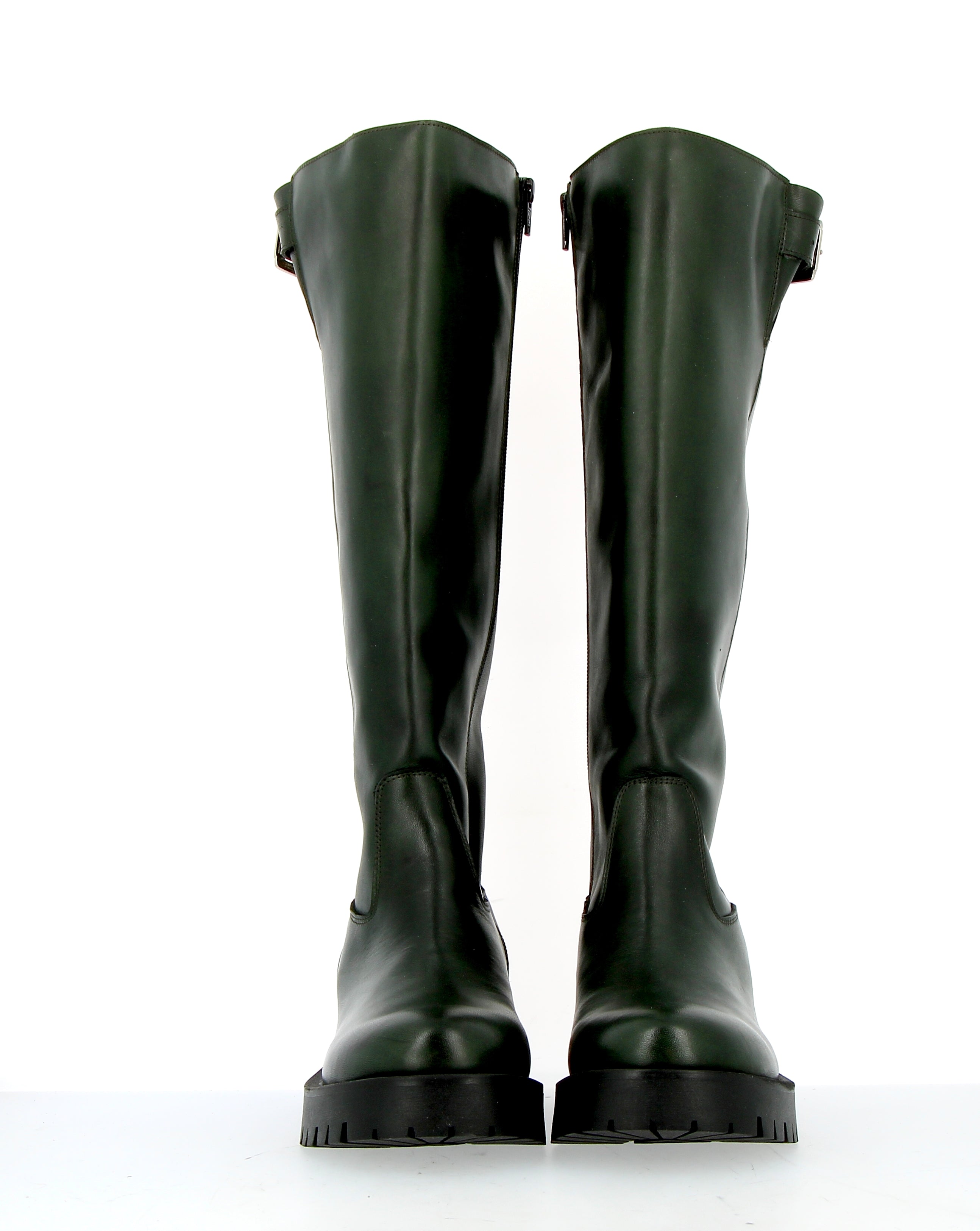 Stivalone in pelle verdone biker alto