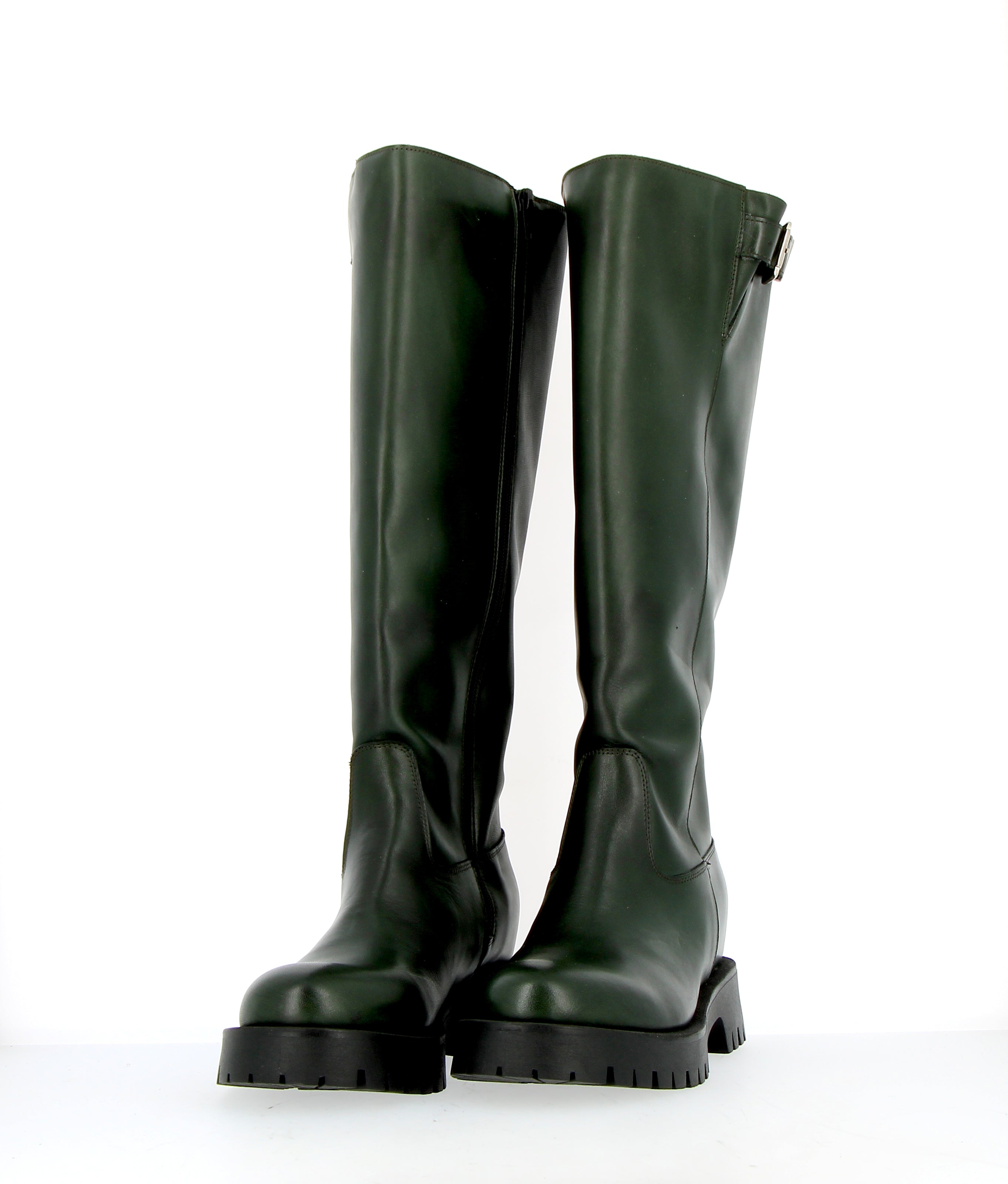 Stivalone in pelle verdone biker alto