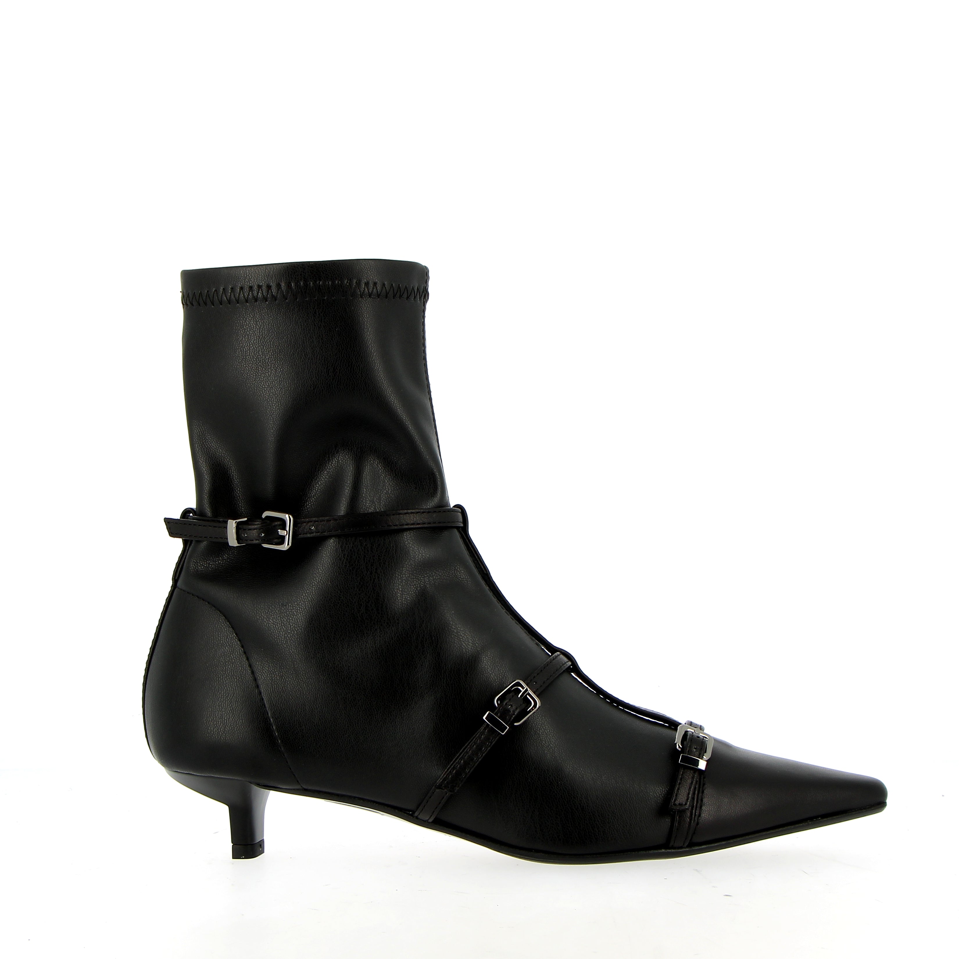 Black stretch ankle boot with straps