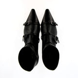 Black stretch ankle boot with straps
