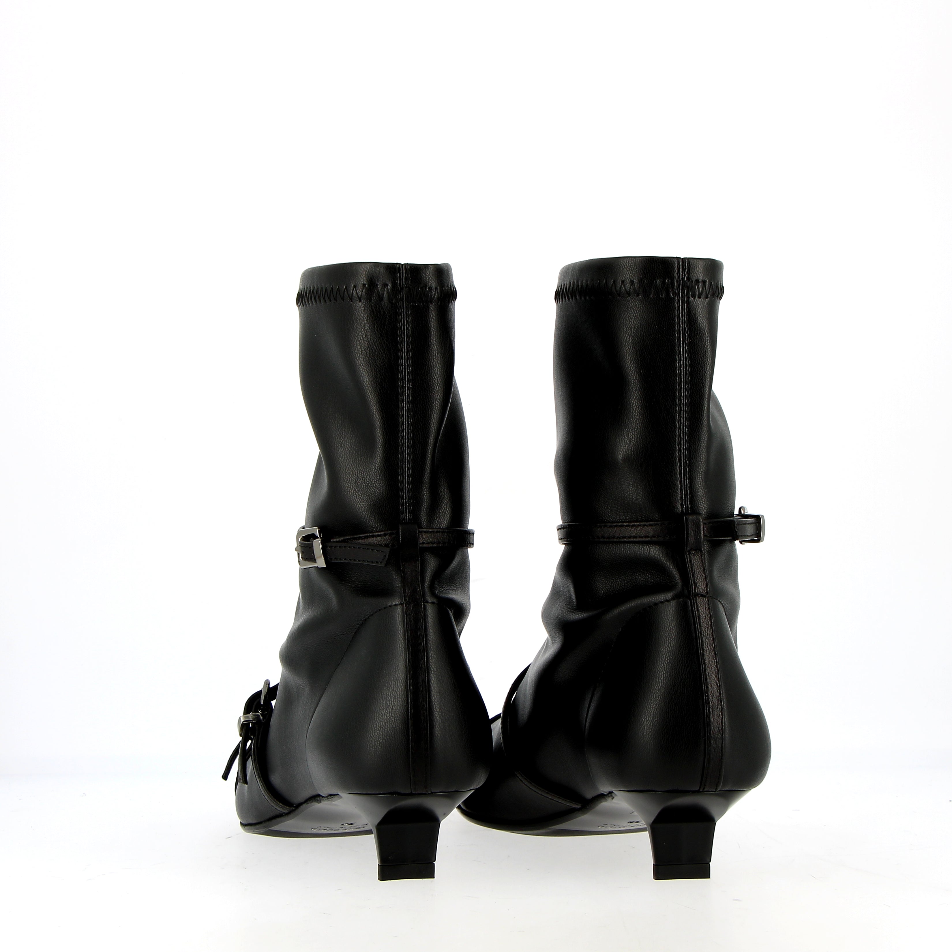 Black stretch ankle boot with straps