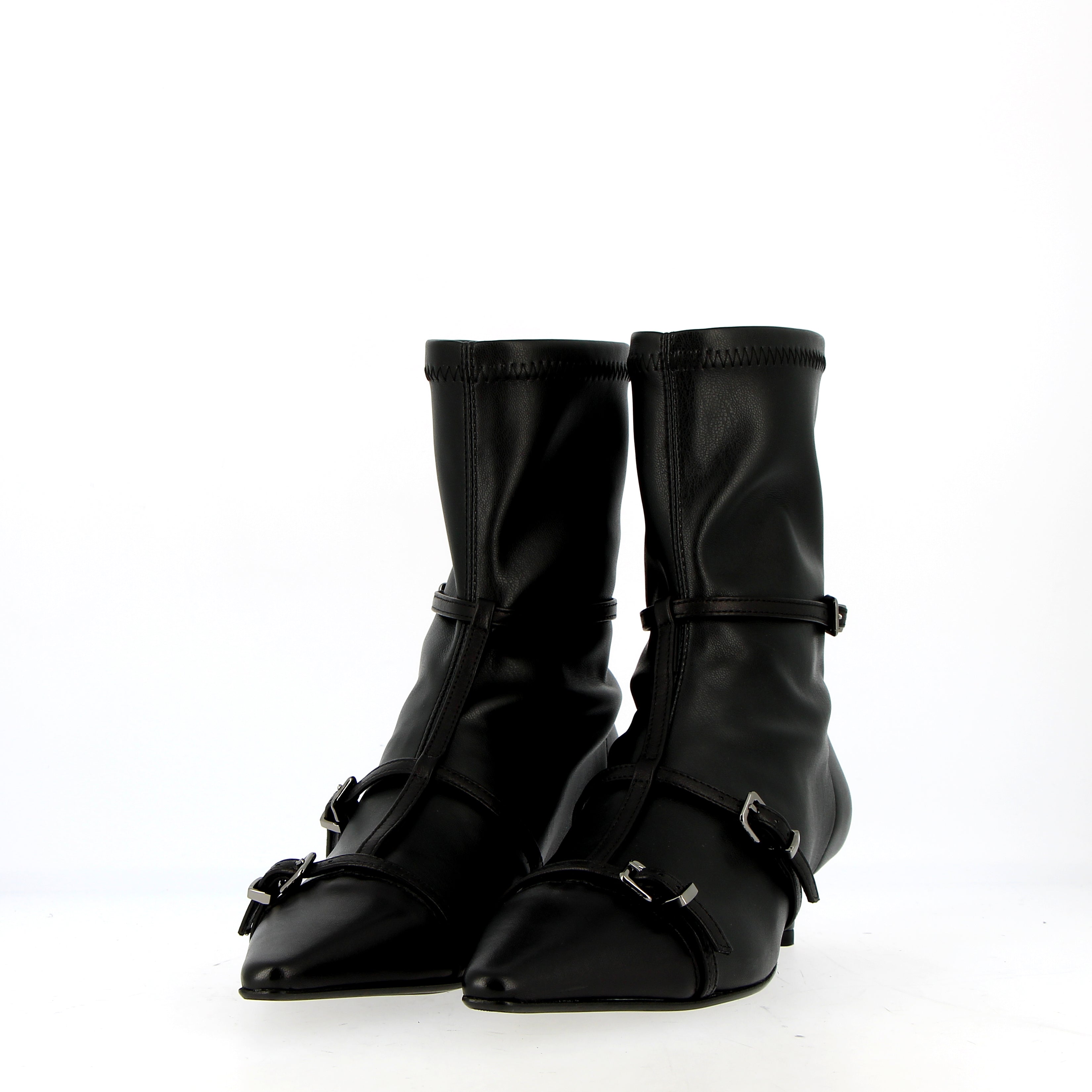 Black stretch ankle boot with straps
