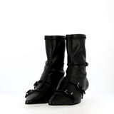 Black stretch ankle boot with straps