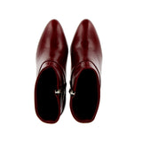 Stivaletto zippato su tacco in pelle lucida nera bordeaux