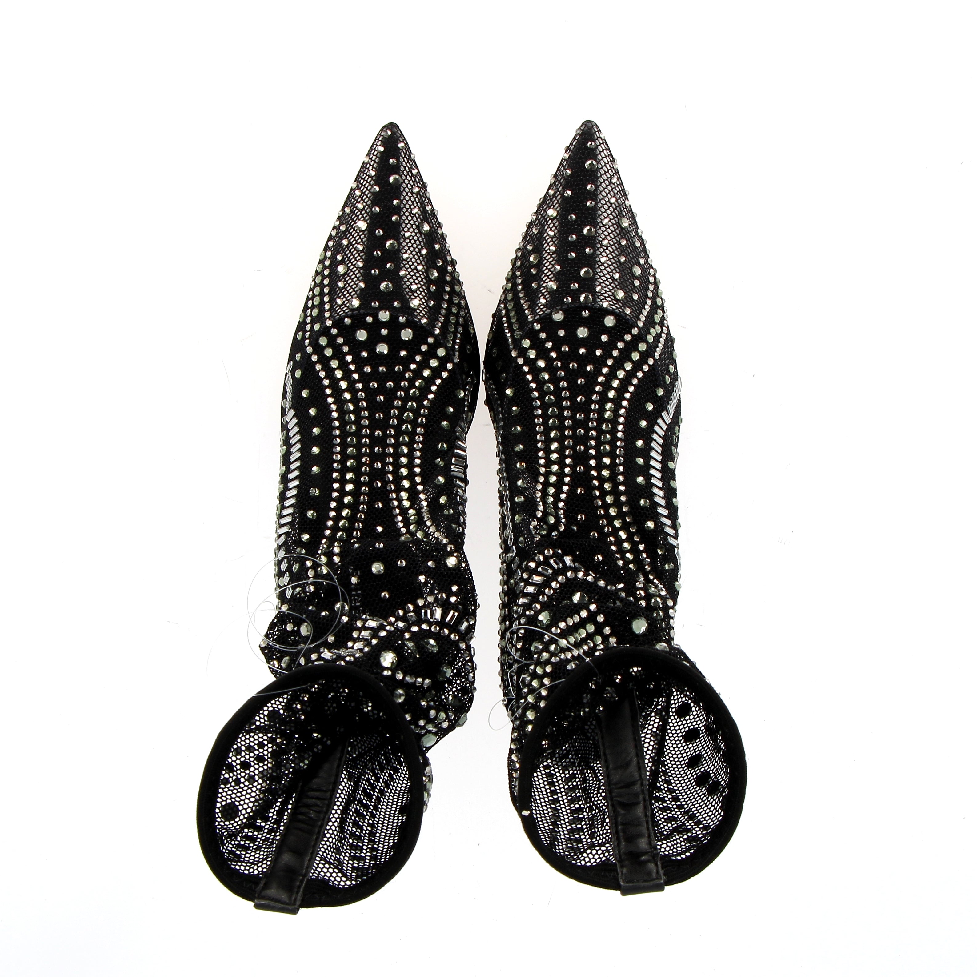 Mesh sockbootie embellished with diamonds