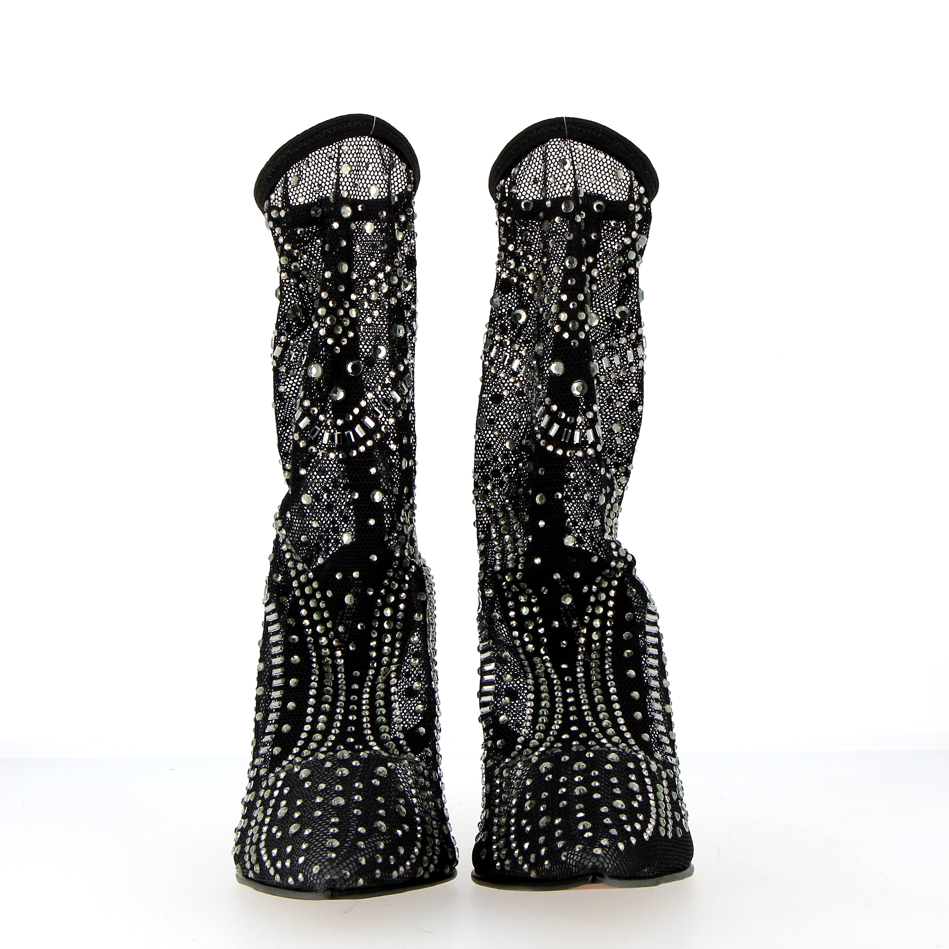 Mesh sockbootie embellished with diamonds