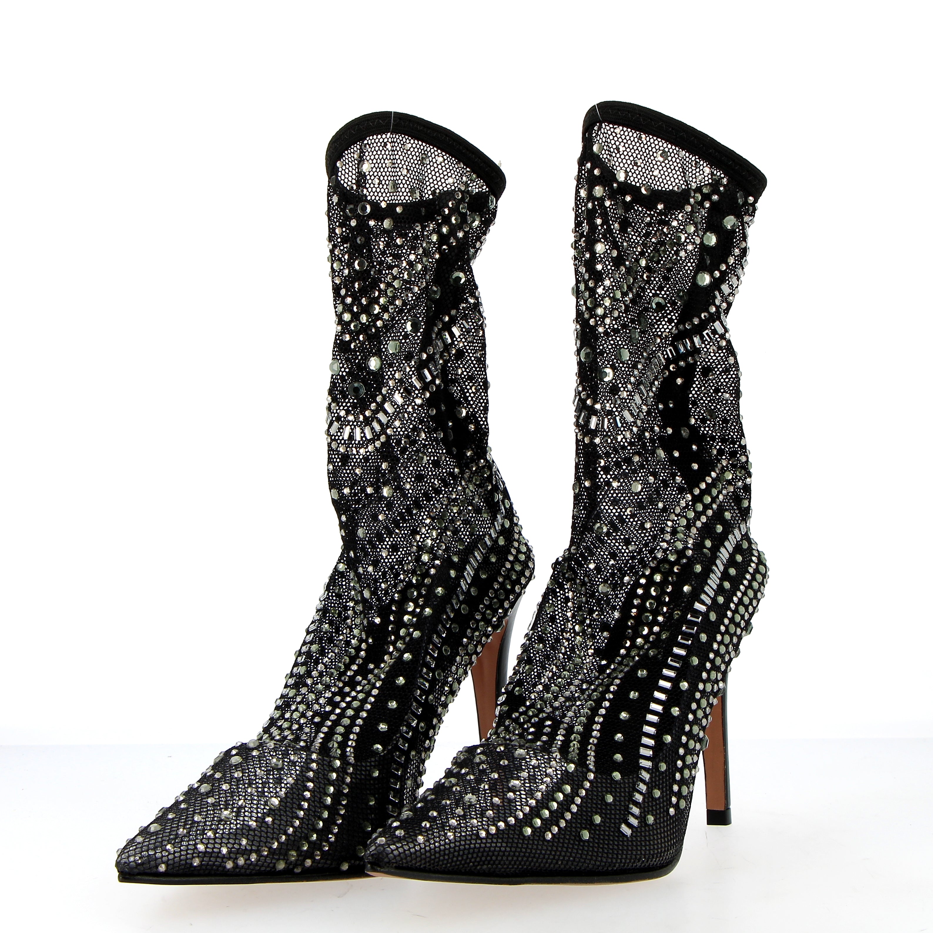 Mesh sockbootie embellished with diamonds