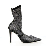 Mesh sockbootie embellished with diamonds